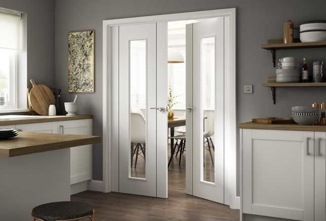 Contemporary white glazed internal door pair