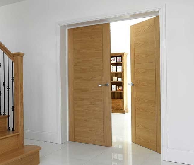 Contemporary oak internal door pair