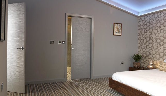 Grey pocket door