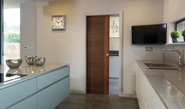 Walnut pocket door