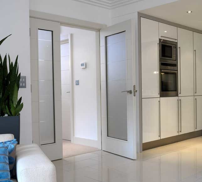 White glazed internal door pair