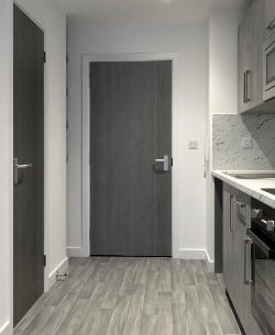 Pre painted internal door in the kitchen of a modern home