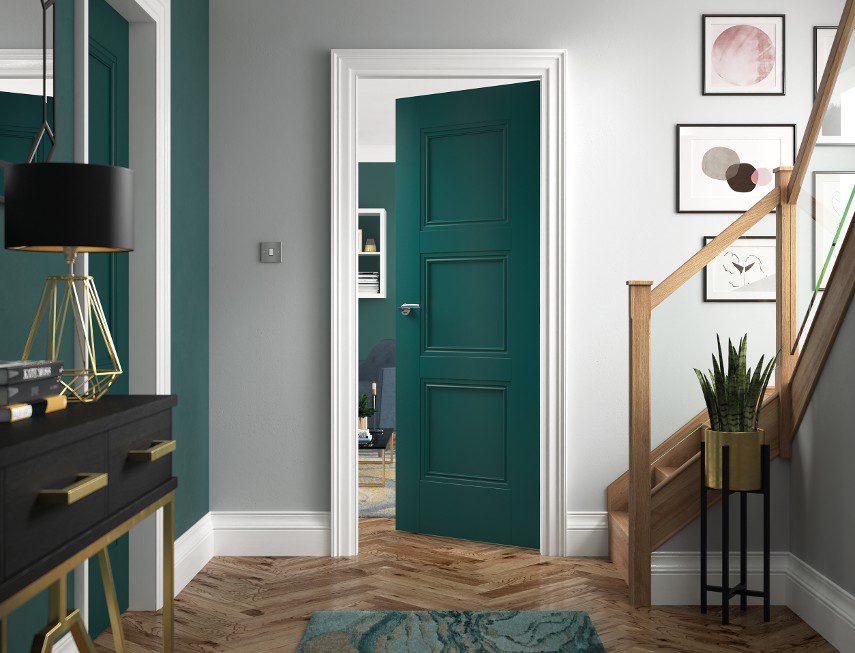 Green door in a modern home