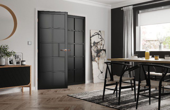 Black interior door pair in a modern home