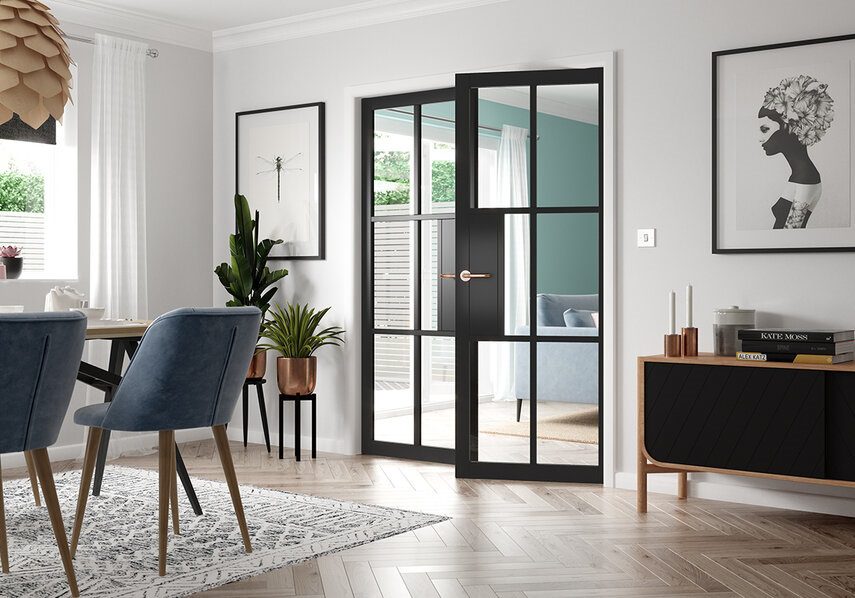 Black glass doors in a home